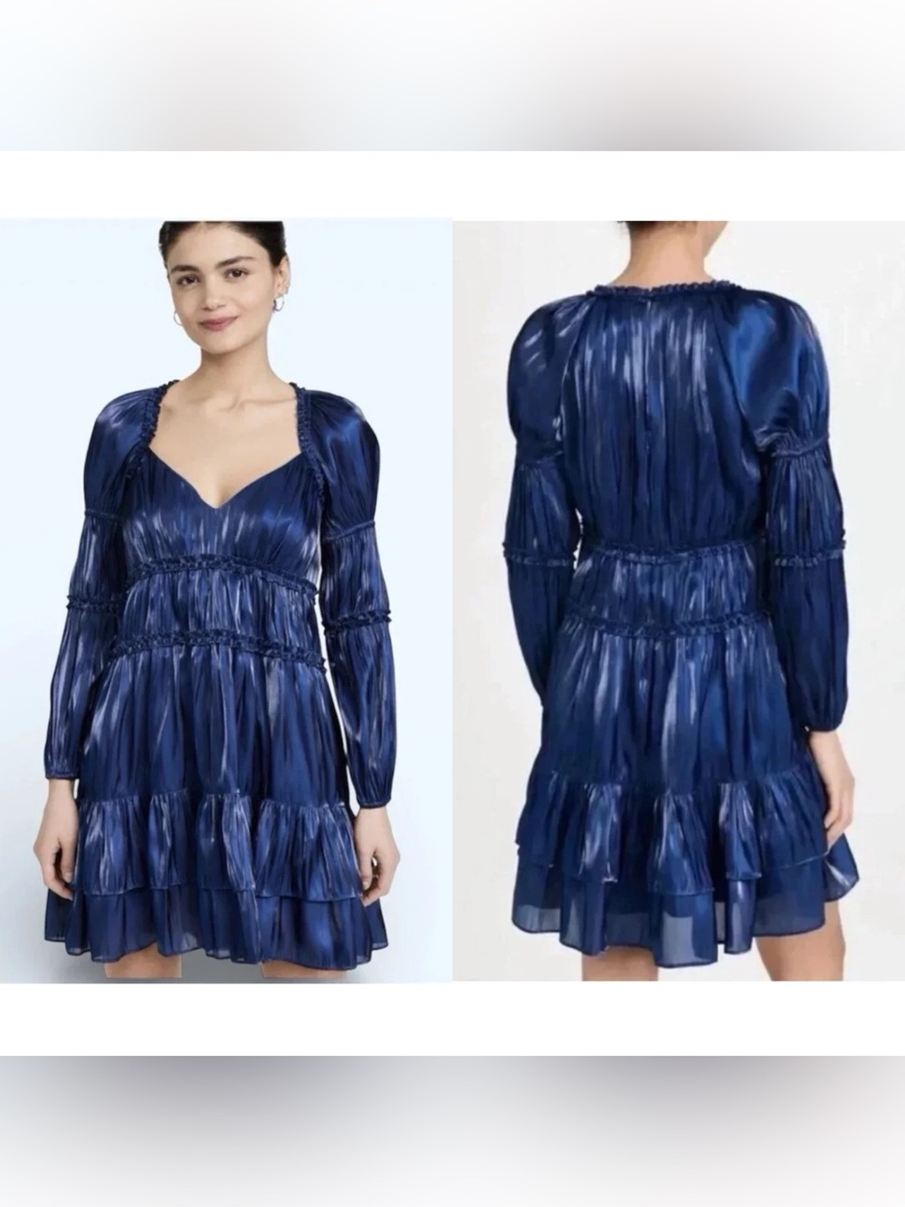 Cinq à Sept Tammy Tiered Ruffle-Trim Lame Mini Dress in Eclipse Blue size 4 NWOT